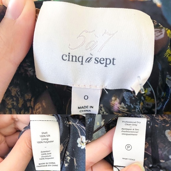 Cinq A Sept Dress Marianne Floral Silk Organza Tie Wedding Black Multi 0 NWT - Picture 8 of 12
